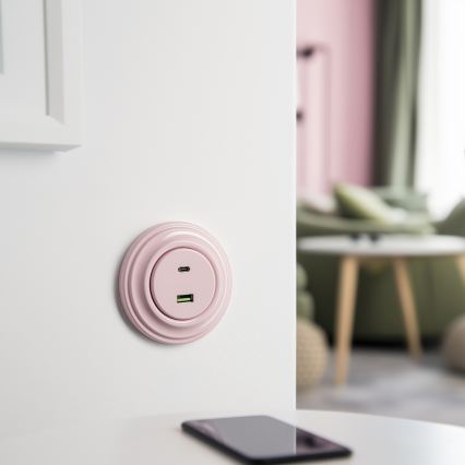 Kliklap - Retro USB zásuvka A+C s rámikom, staroružová