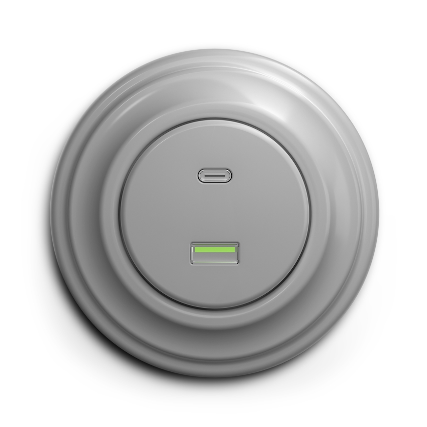 Kliklap - Retro USB zásuvka A+C so sivým rámčekom