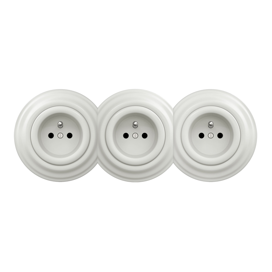 Kliklap - Trojitá retro domová zásuvka s rámčekom 230V biela