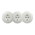Kliklap - Trojitá retro domová zásuvka s rámikom SCHUKO 230 V keramická biela