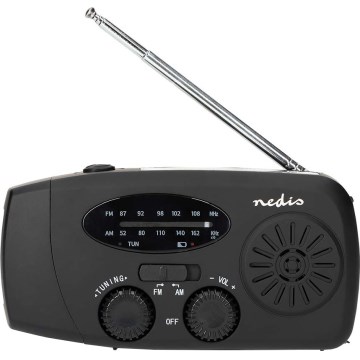Kľukové AM/FM rádio so solárnym panelom a LED svietidlom s batériou 2000 mAh