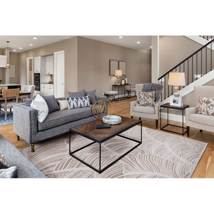 Koberec SALAMANCA 120x170 cm béžový/biely/listový vzor