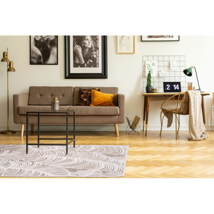 Koberec SALAMANCA 67x120 cm béžový/biely/listový vzor
