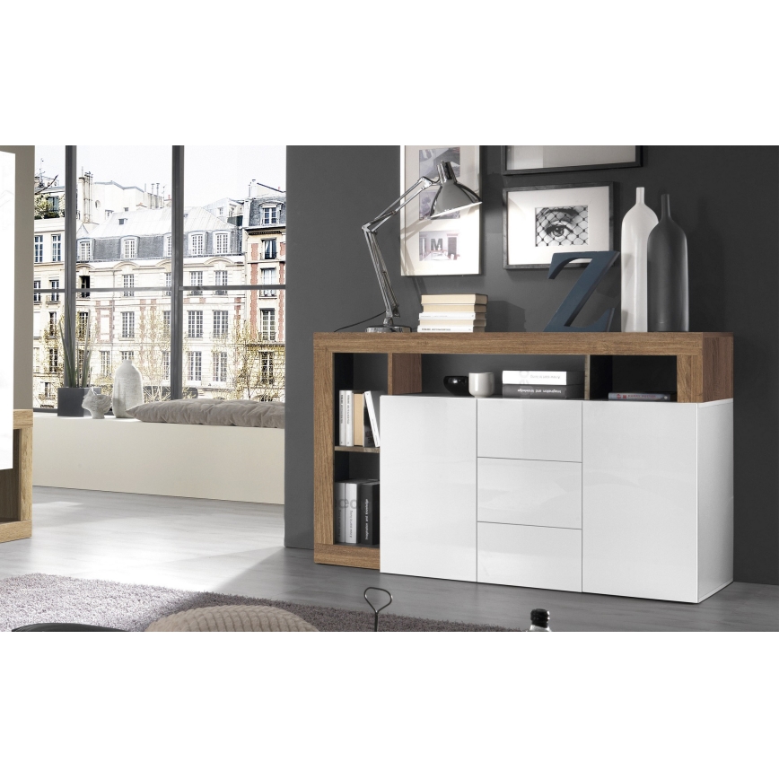 Komoda LENOR 146x93x42 cm biela/dub