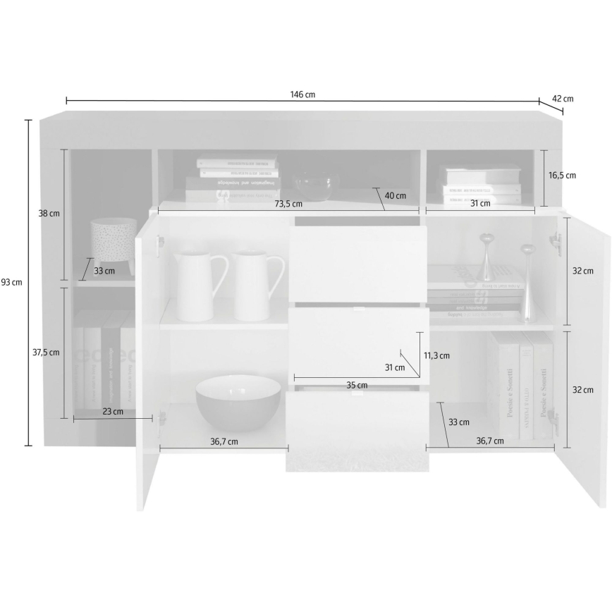 Komoda LENOR 146x93x42 cm biela/dub