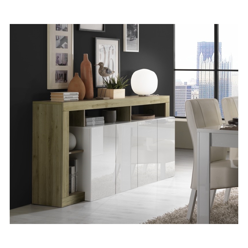 Komoda LENOR 184x93x42 cm biela/svetlý dub