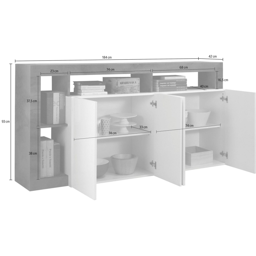 Komoda LENOR 184x93x42 cm biela/svetlý dub
