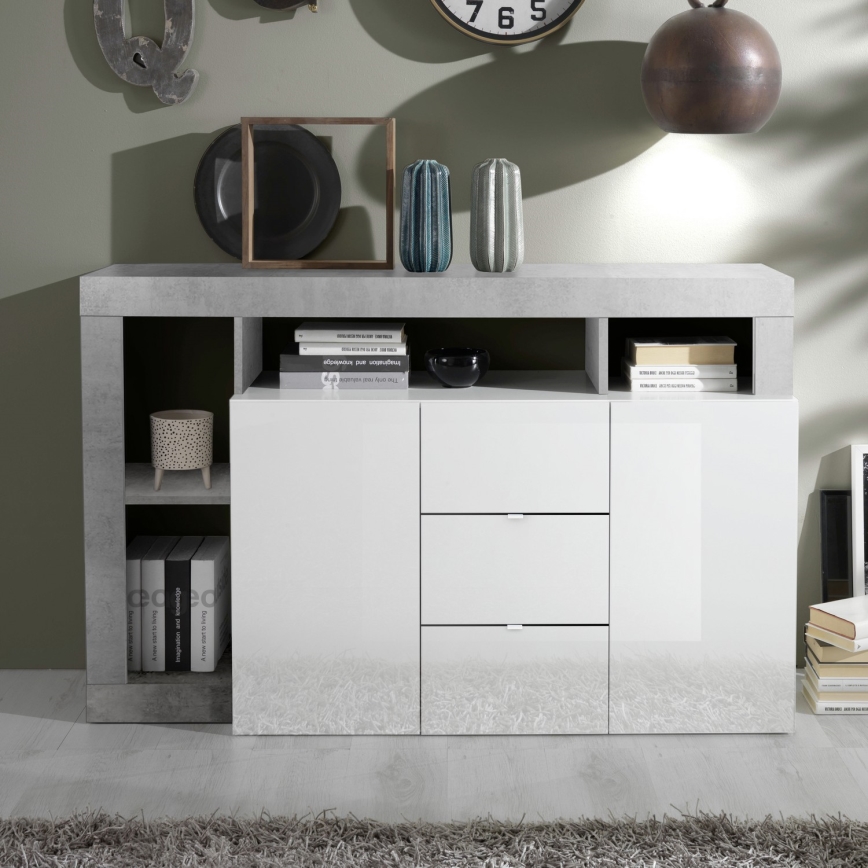 Komoda LENOR biela/šedá betón