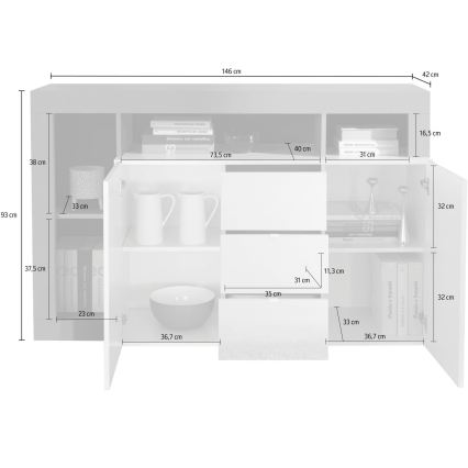 Komoda LENOR biela/šedá betón