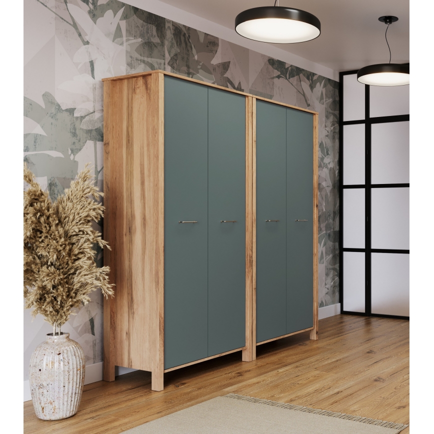 Komoda MENTA 90 × 200 × 53 cm dub Wotan/zelená