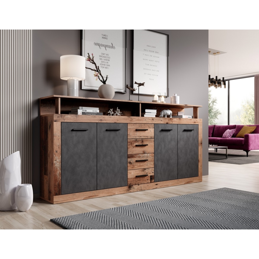 Komoda RUNA 190x96x32 cm tmavohnedá/antracit