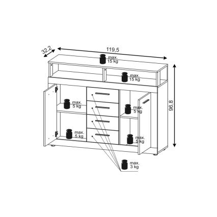 Komoda RUNA dub sonoma/biela
