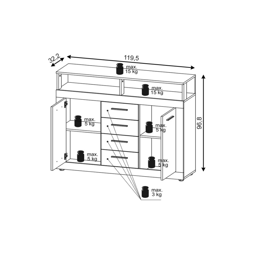 Komoda RUNA dub sonoma/biela