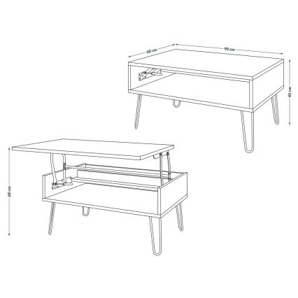 Konferenčný stôl s výklopnou doskou a policou HALIJA biela/čierna