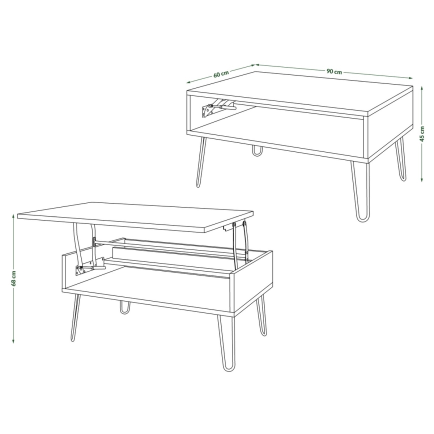 Konferenčný stôl so zdvíhacou doskou a policou HALIJA dub craft/čierna