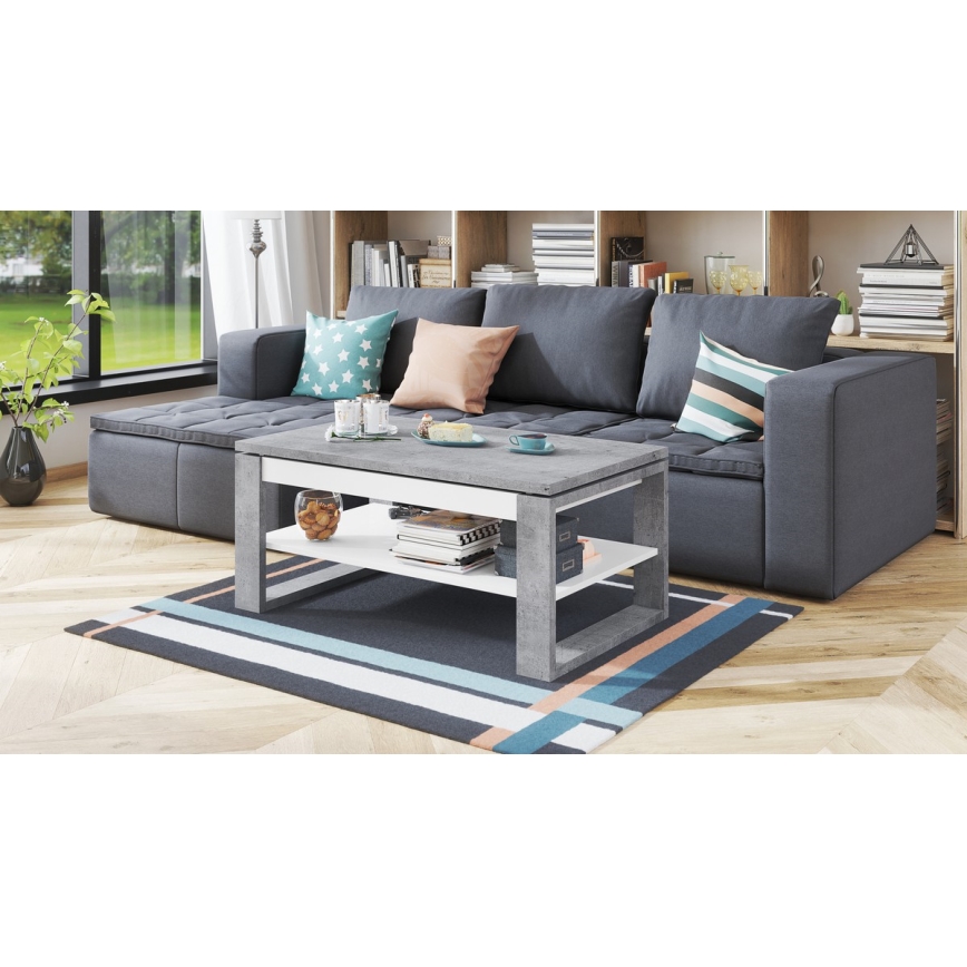 Konferenčný stôl so zdvíhacou doskou a policou NEA šedý betón/biela