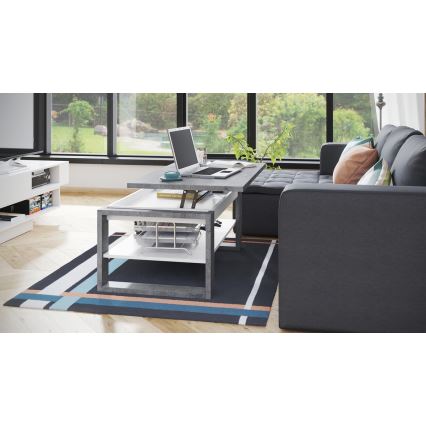 Konferenčný stôl so zdvíhacou doskou a policou NEA šedý betón/biela