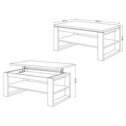 Konferenčný stôl so zdvíhacou doskou a policou NEA šedý betón/biela