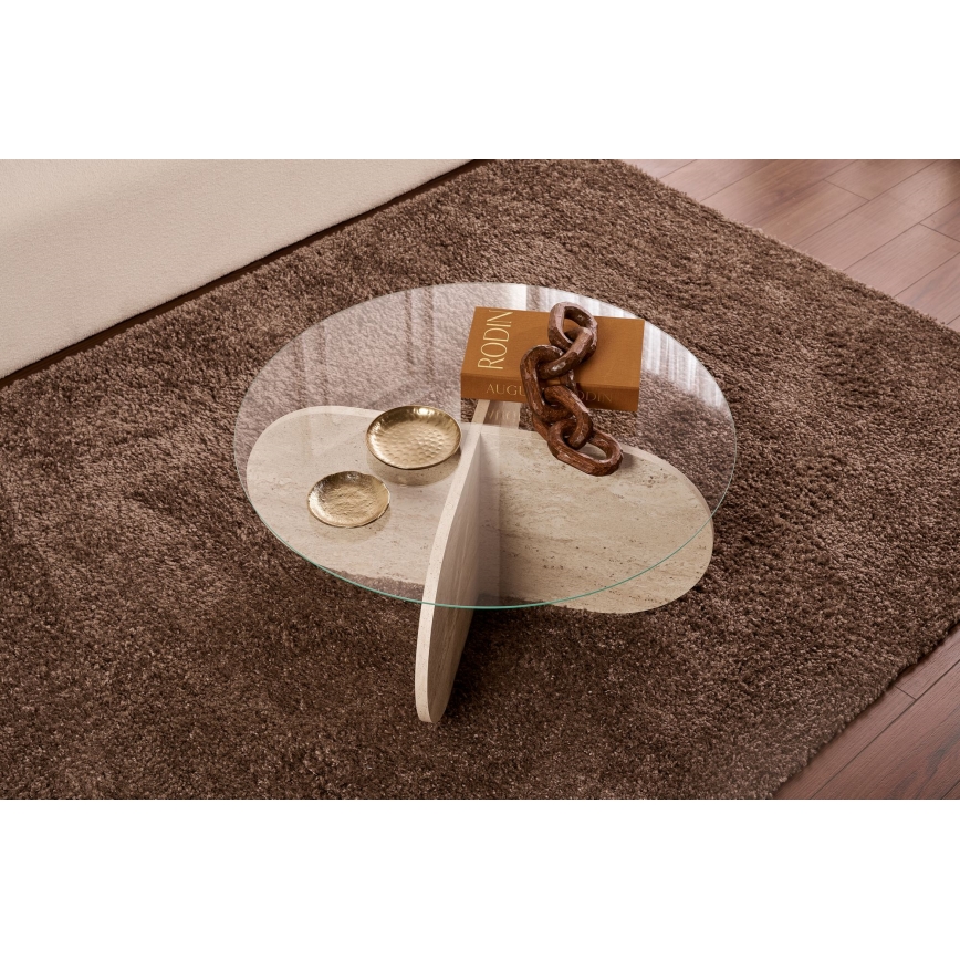 Konferenčný stolík BUBBLE, priemer 75 cm, béžová/číra