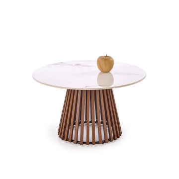 Konferenčný stolík CARINA pr. 80 cm hnedý/biely/mramorový dekor