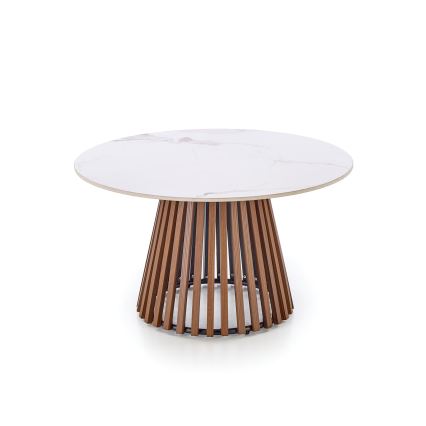 Konferenčný stolík CARINA pr. 80 cm hnedý/biely/mramorový dekor
