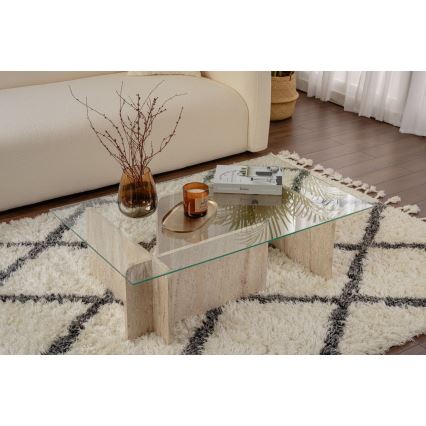 Konferenčný stolík ESCAPE 105x65 cm travertín/číre