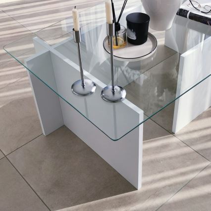 Konferenčný stolík ESCAPE 40x105 cm biela/číra