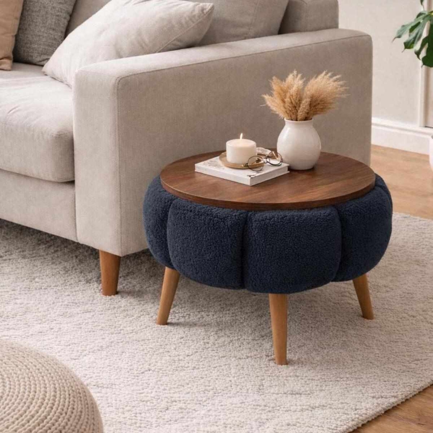 Konferenčný stolík FELPO pr. 45 cm modrá/orech