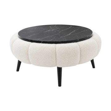 Konferenčný stolík FELPO pr. 60 cm čierna/biela/dekor mramoru