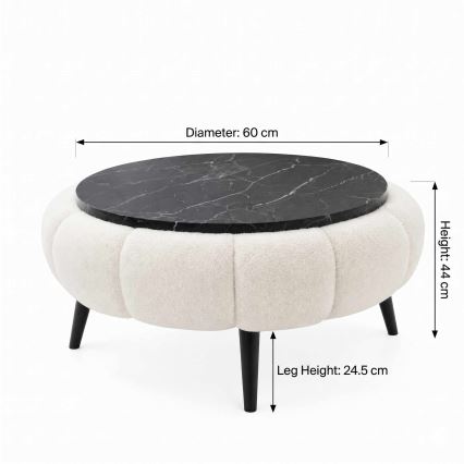 Konferenčný stolík FELPO pr. 60 cm čierna/biela/dekor mramoru