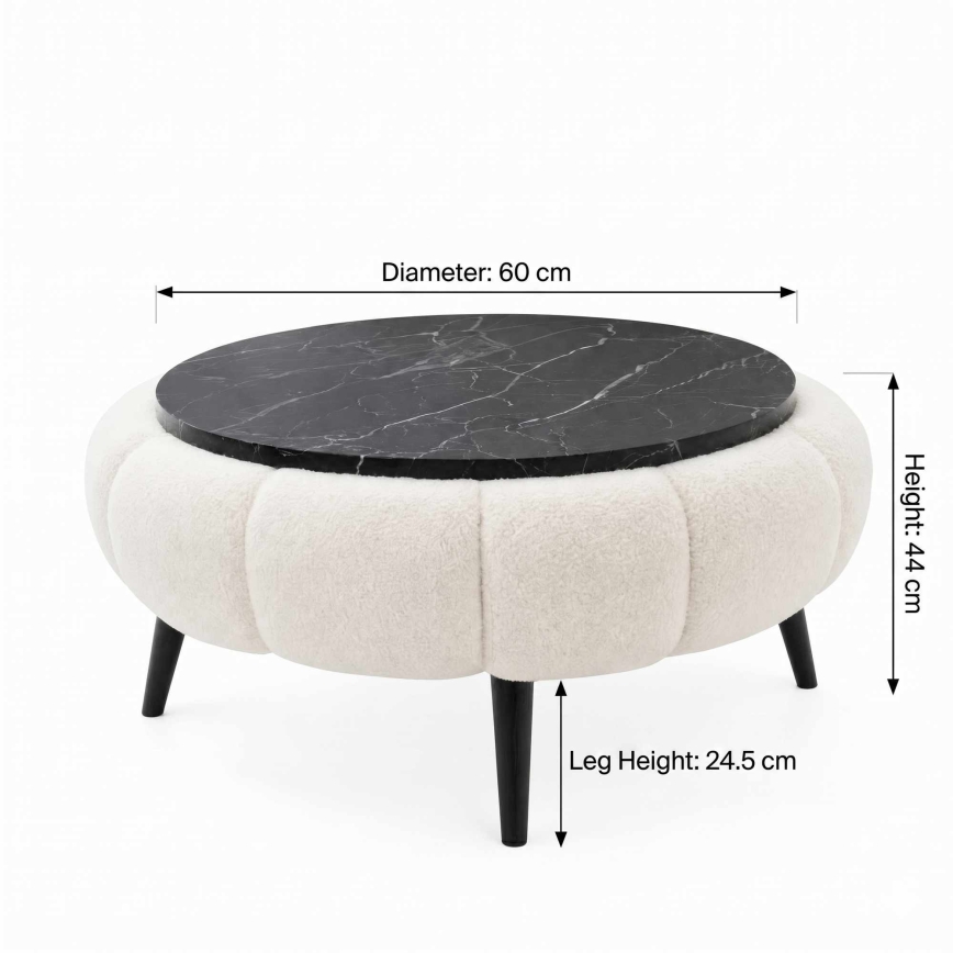 Konferenčný stolík FELPO pr. 60 cm čierna/biela/dekor mramoru