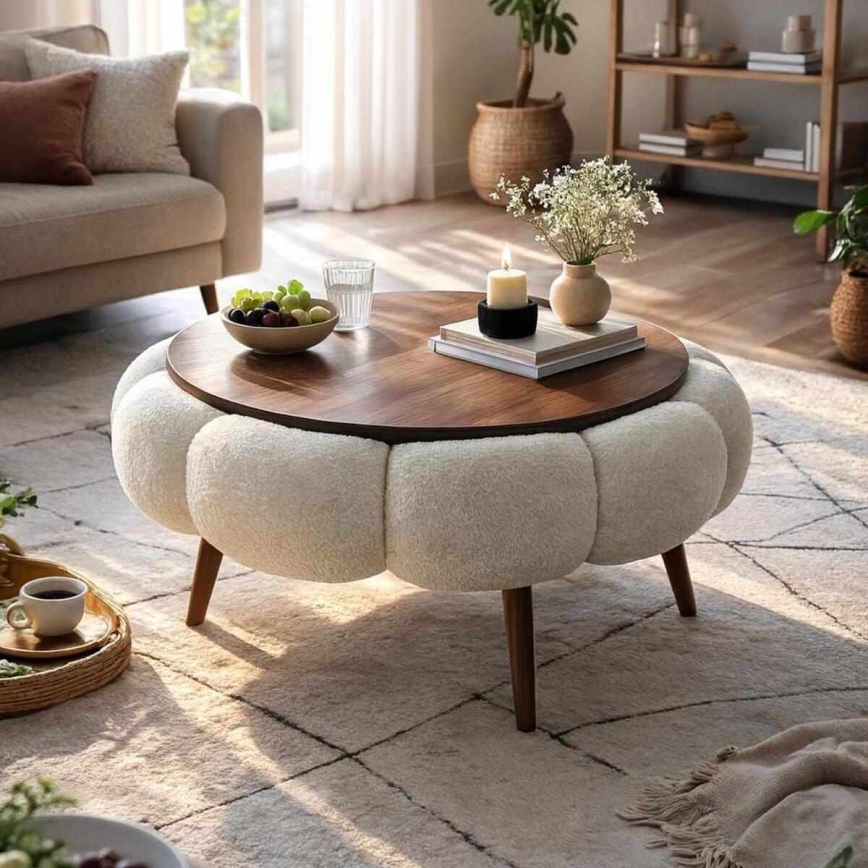 Konferenčný stolík FELPO pr. 60 cm krémová/orech