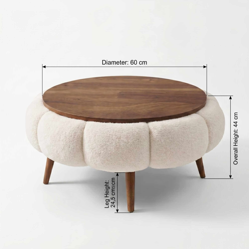 Konferenčný stolík FELPO pr. 60 cm krémová/orech
