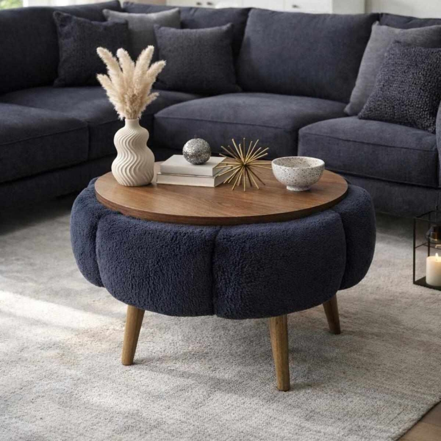 Konferenčný stolík FELPO priemer 60 cm modrá/orech