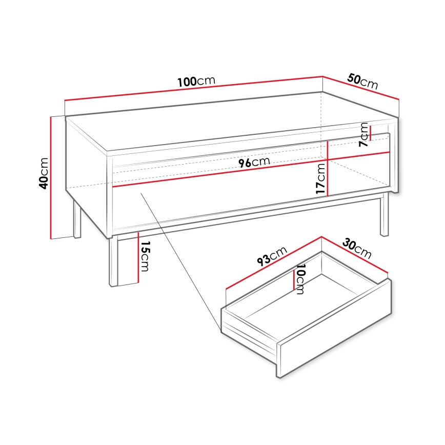 Konferenčný stolík OZMI 100x40 cm čierny
