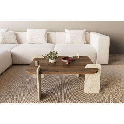 Konferenčný stolík PURO 90x90 cm orech/travertín