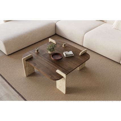 Konferenčný stolík PURO 90x90 cm orech/travertín