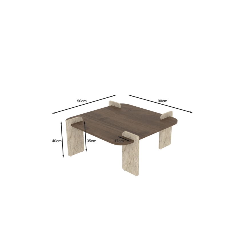 Konferenčný stolík PURO 90x90 cm orech/travertín
