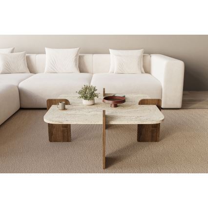 Konferenčný stolík PURO 90x90 cm travertín/orech