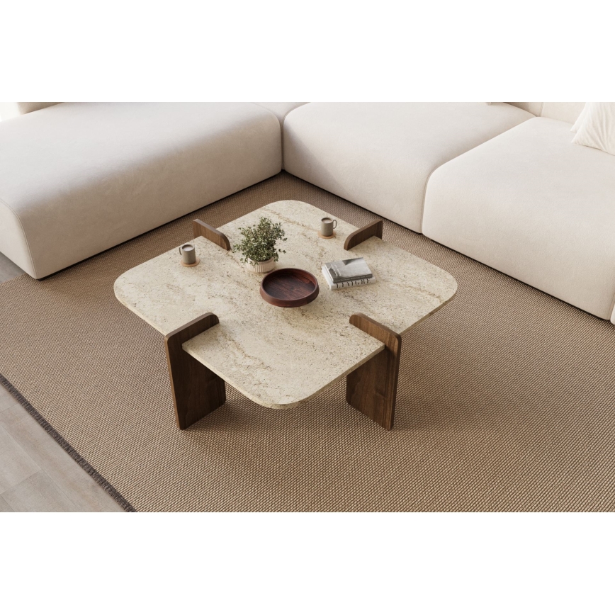 Konferenčný stolík PURO 90x90 cm travertín/orech