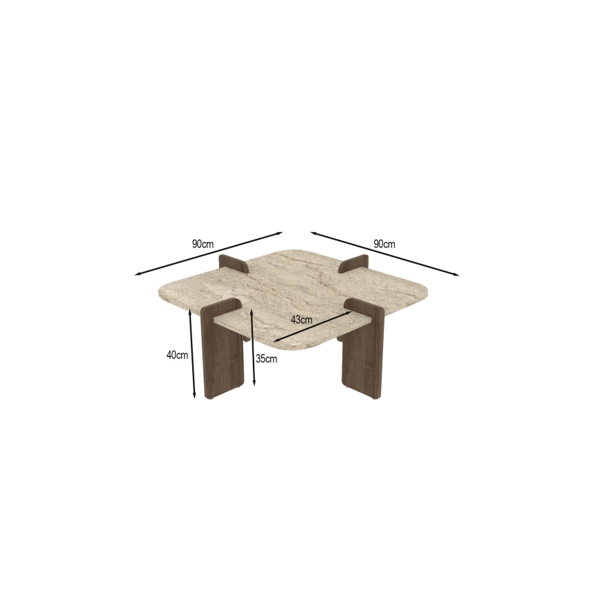 Konferenčný stolík PURO 90x90 cm travertín/orech