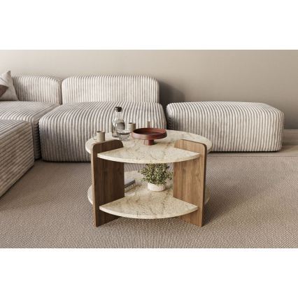 Konferenčný stolík PURO pr. 70 cm travertín/orech