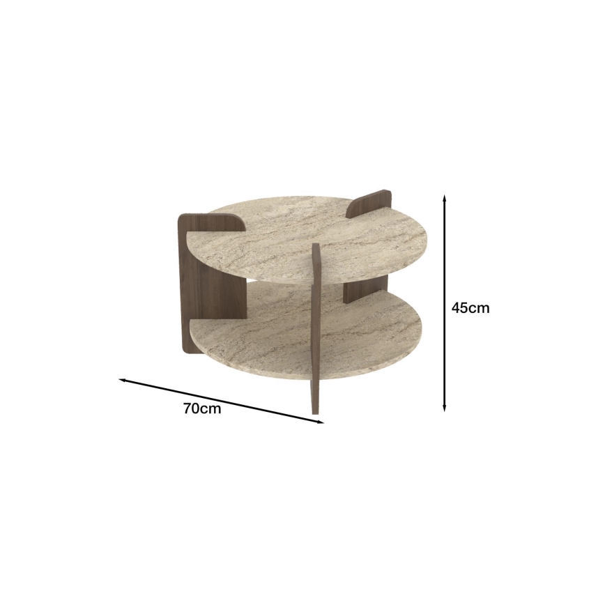 Konferenčný stolík PURO pr. 70 cm travertín/orech