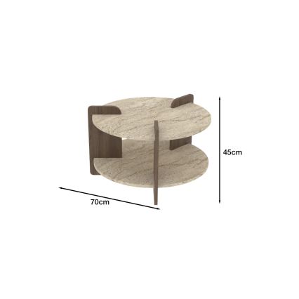 Konferenčný stolík PURO, priemer 70 cm, béžová/orech