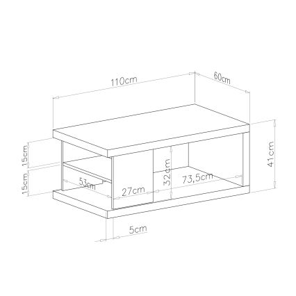 Konferenčný stolík s policou a úložným priestorom LORA dub artisan/čierna