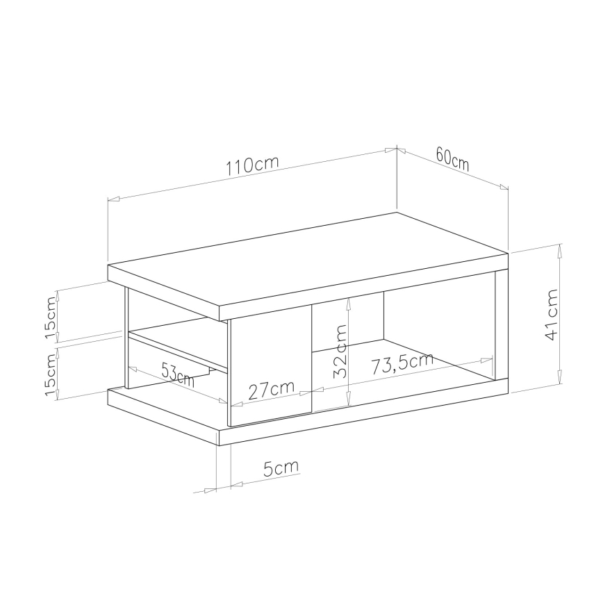 Konferenčný stolík s policou a úložným priestorom LORA dub artisan/čierna