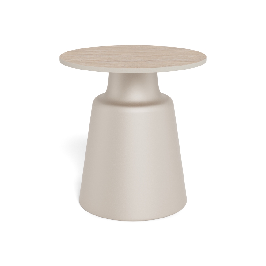 Konferenčný stolík SANTORINI pr. 45 cm travertín/šedá/keramika