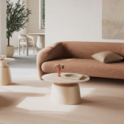 Konferenčný stolík SANTORINI priemer 70 cm béžová/šedá/keramika