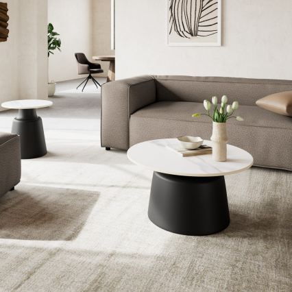 Konferenčný stolík SANTORINI priemer 70 cm biely/čierny/keramika