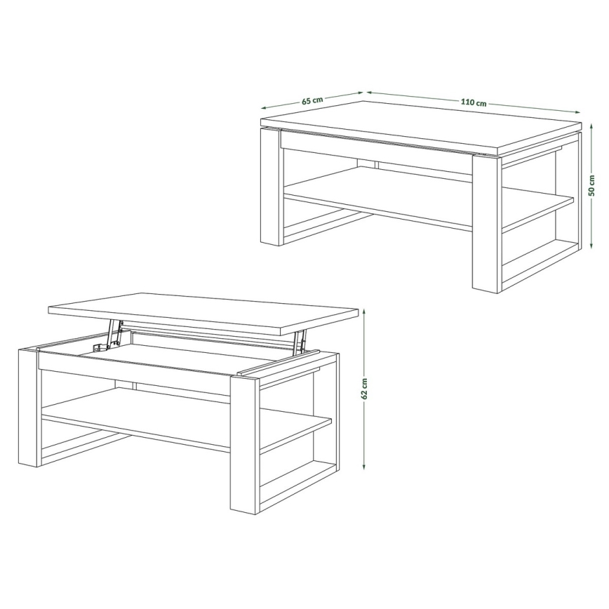 Konferenčný stolík so zdvíhacou doskou a policou NEA dub craft/čierna